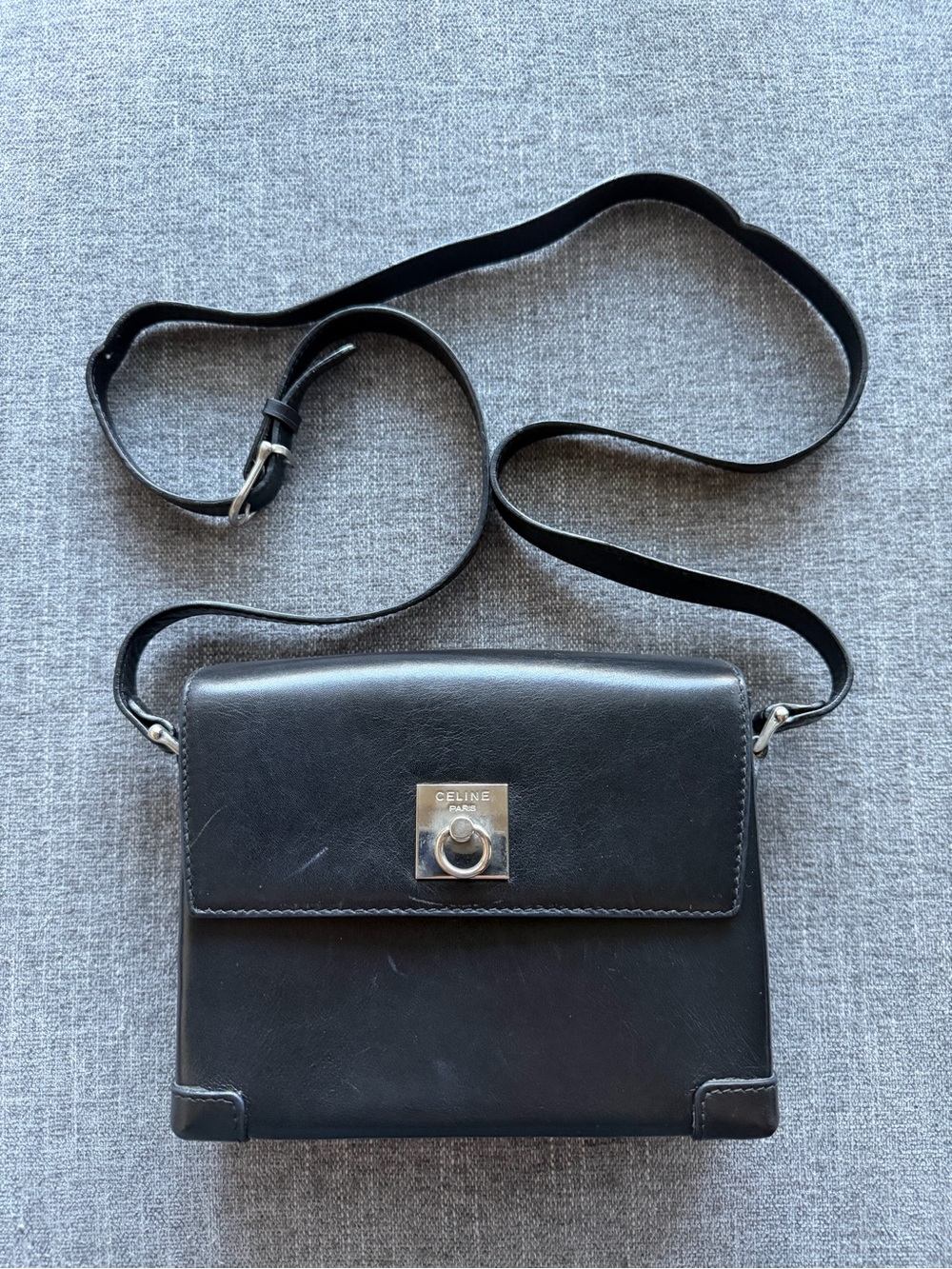 CELINE Black Leather Crossbody Bag